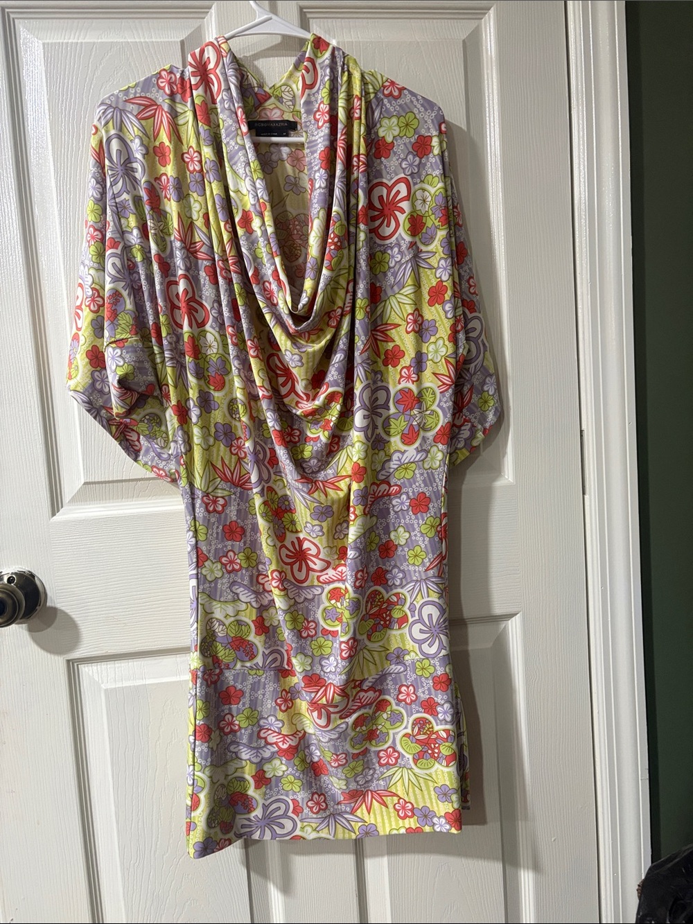 BCBGMaxAzria Floral Cowl-Neck Top in Lime, Lavender & Coral